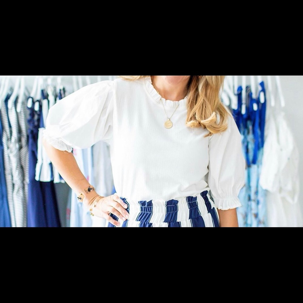 White Ribbed Puff Poplin Top - Picture 2 of 2